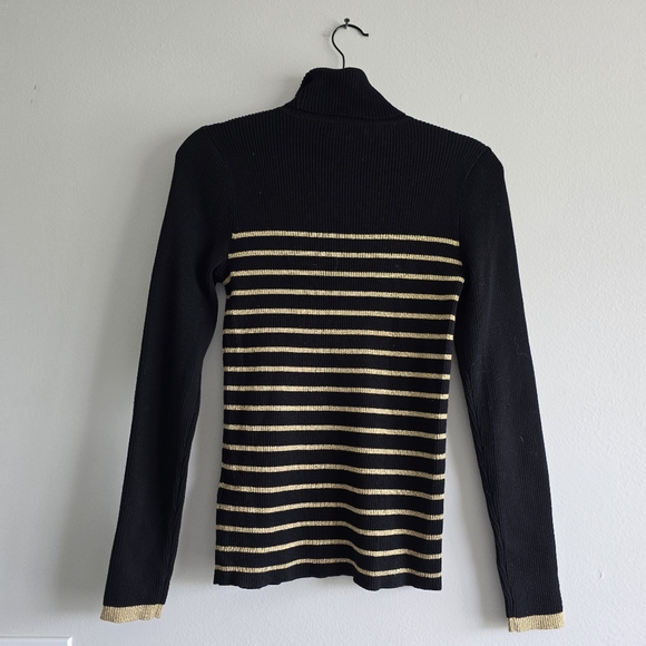Lauren Ralph Lauren Black and Gold Striped Women's Sweater M - Picture 5 of 7